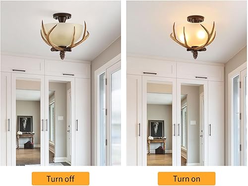 Miniatura 4 de Candelabro de cristal con cuernos de granja, estilo rural retro, lámpara colgante de techo, lámpara de montaje semiempotrado, 3 luces de 60 vatios