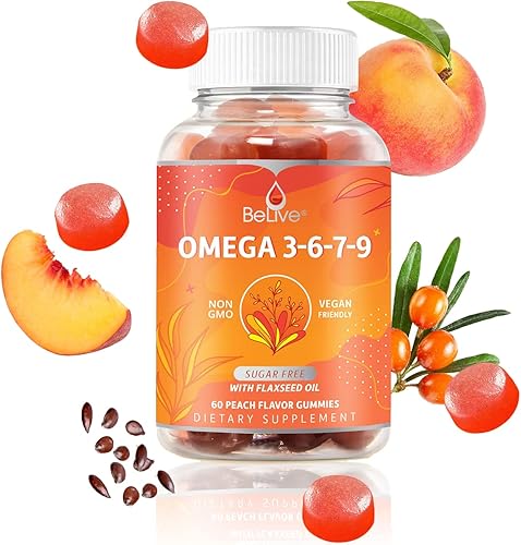 Miniatura 2 de BeLive Gomitas orgánicas Omega 3  Omega 3 6 9 7 DHA y EPA de aceite de linaza y aceite de fruta de espino cerval de mar, veganas, para niños y