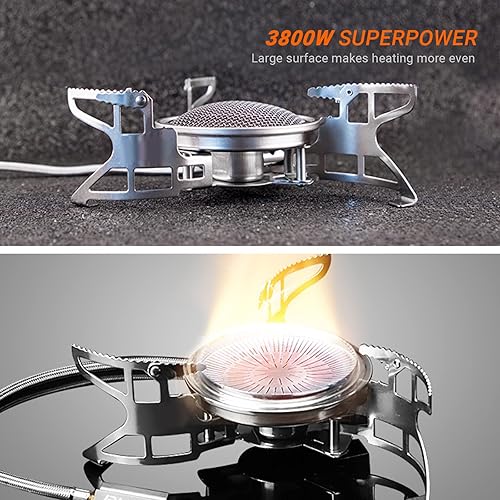 Vista 19 de Bulin Estufa de camping quemador de 3500 W/3800 W/5800 W/6800 W/18000 W ajustable ultraligera estufa de mochilero a prueba de viento estufa
