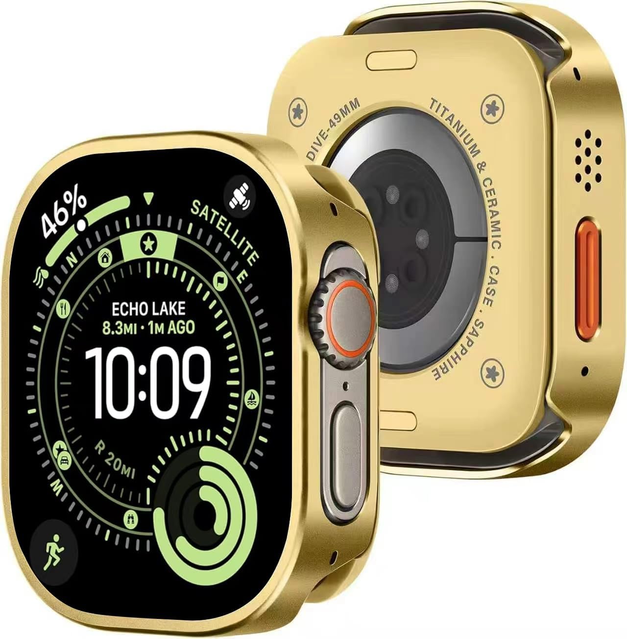 3 in 1 Gold Metal Case for Apple Watch Ultra 49mm, Glass+Back Cover | Apple Watch Ultra 3 Gold Case Metal Thin for Apple Watch Ultra 3/2/1 49mm, Aluminum Ultra-Thin Rugged Bumper