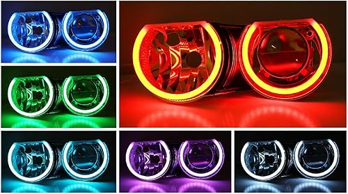 Miniatura 8 de iJDMTOY Juego de 4 anillos de halo LED RGB de 7 colores con ajuste ajustable compatible con BMW E39 E46 3 5 7 Series Xenon Trim