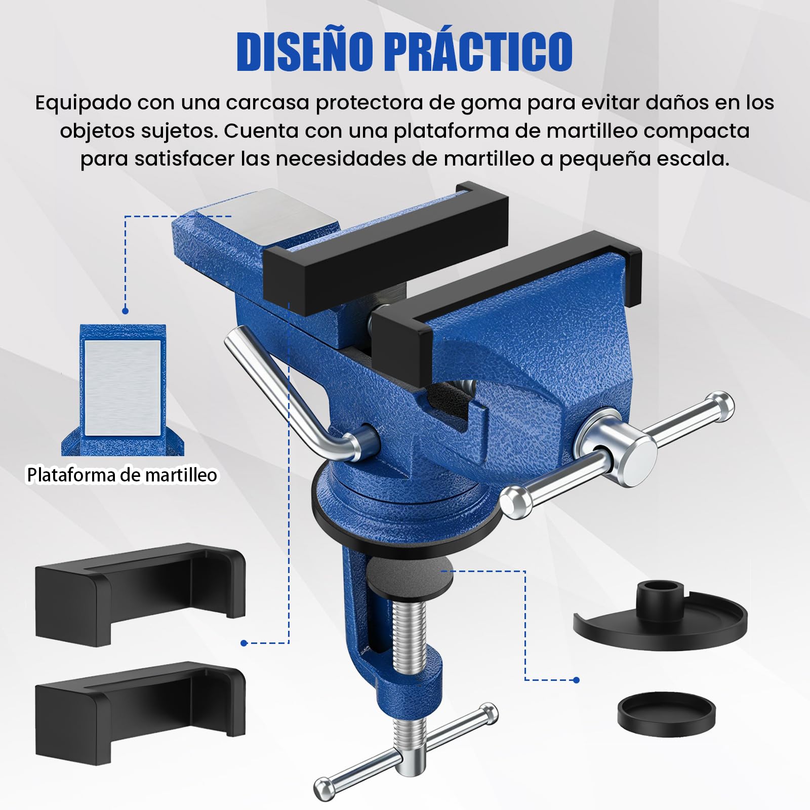 HYCHIKA Tornillo de Banco 80 mm, 360 ° Se Puede Girar, Tornillo de Banco de Trabajo de Hierro Fundido, Adecuado para Esmerilar, Taladrar, Pulir y Operaciones Manuales a Pequeña Escala