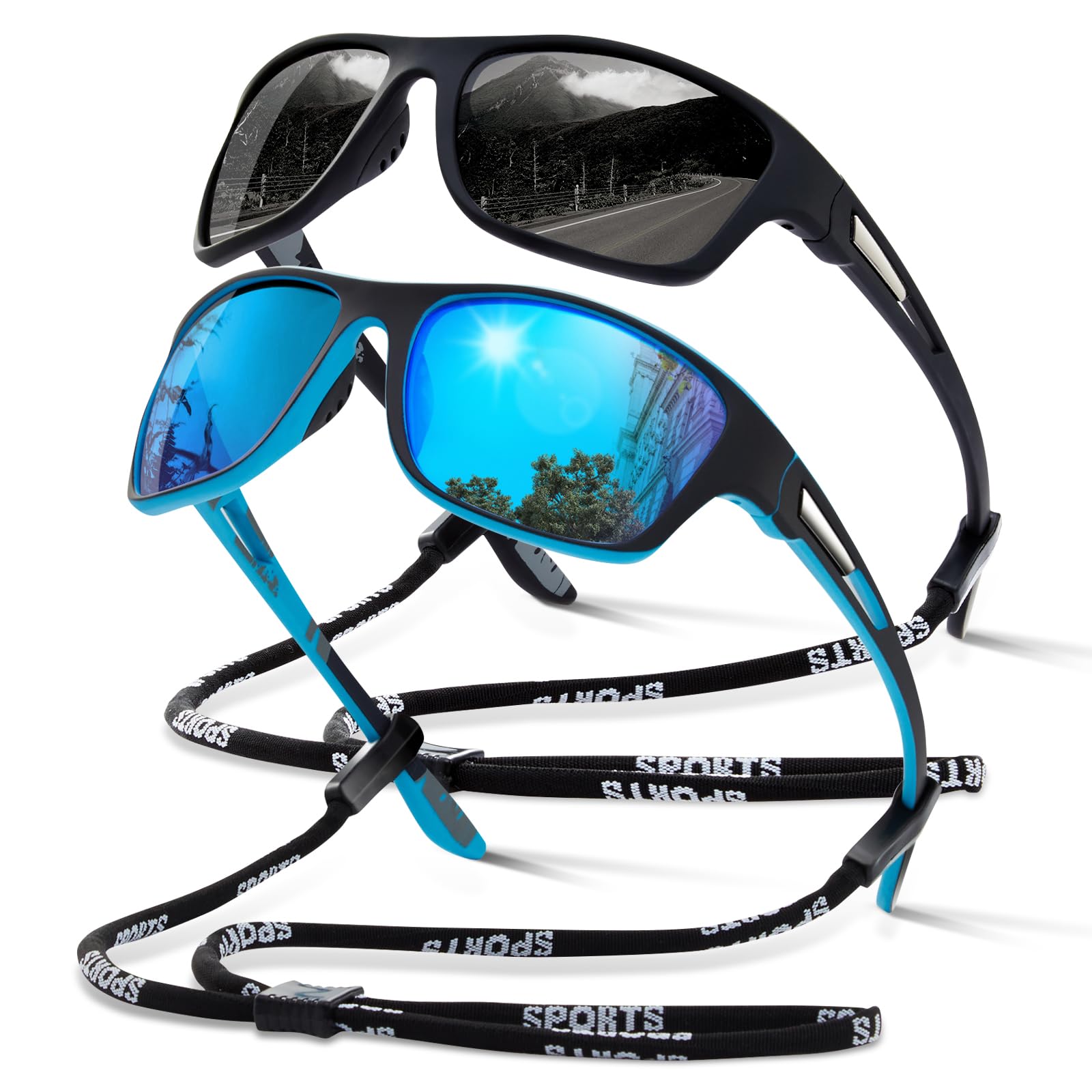 suoso Polarized Sports Sunglasses for Men: UV400 Protection Glasses Womens Wrap Around Goggles for Driving Fishing