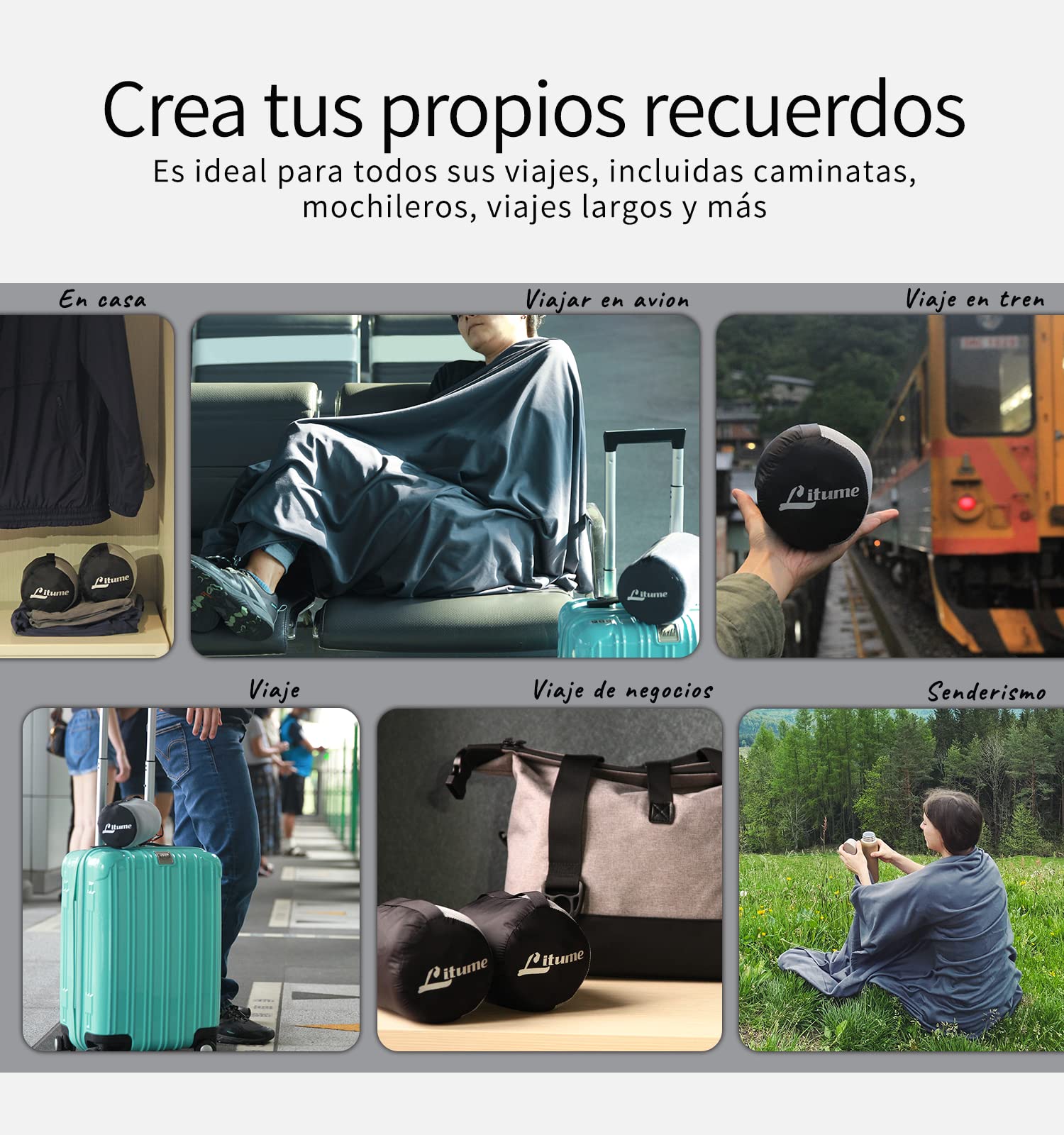 Litume Manta de Viaje Ligera y Transpirable, 170 x 122 cm Suave Manta de avión para viajeros, sábana de Camping Plegable con Saco de Cosas para Tren, Campamento, Viajes (Velvet, E650)