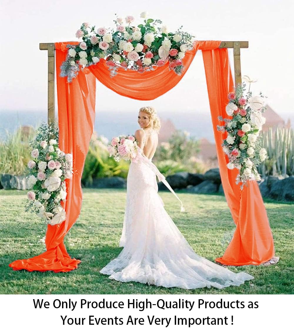 Chiffon Wedding Arch Draping Fabric Orange 29" x19FT 2 Panels Tulle Fabric Drapery Wedding Arch Drapes 228" Long Elegant Backdrop Curtains for Birthday Party Ceremony Swag Decorations