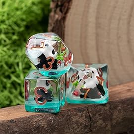 Cusdie 7-Die Dice DND, Polyhedral Dice Set Filled with Animal, for Role Playing Game D&D Dice (Panda w/Bamboo)