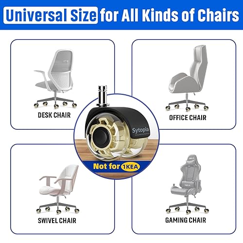 Vista 17 de Sytopia Ruedas de repuesto para sillas de oficina, resistentes para suelos de madera dura y alfombras, repuesto para alfombrillas de goma, Negro-b