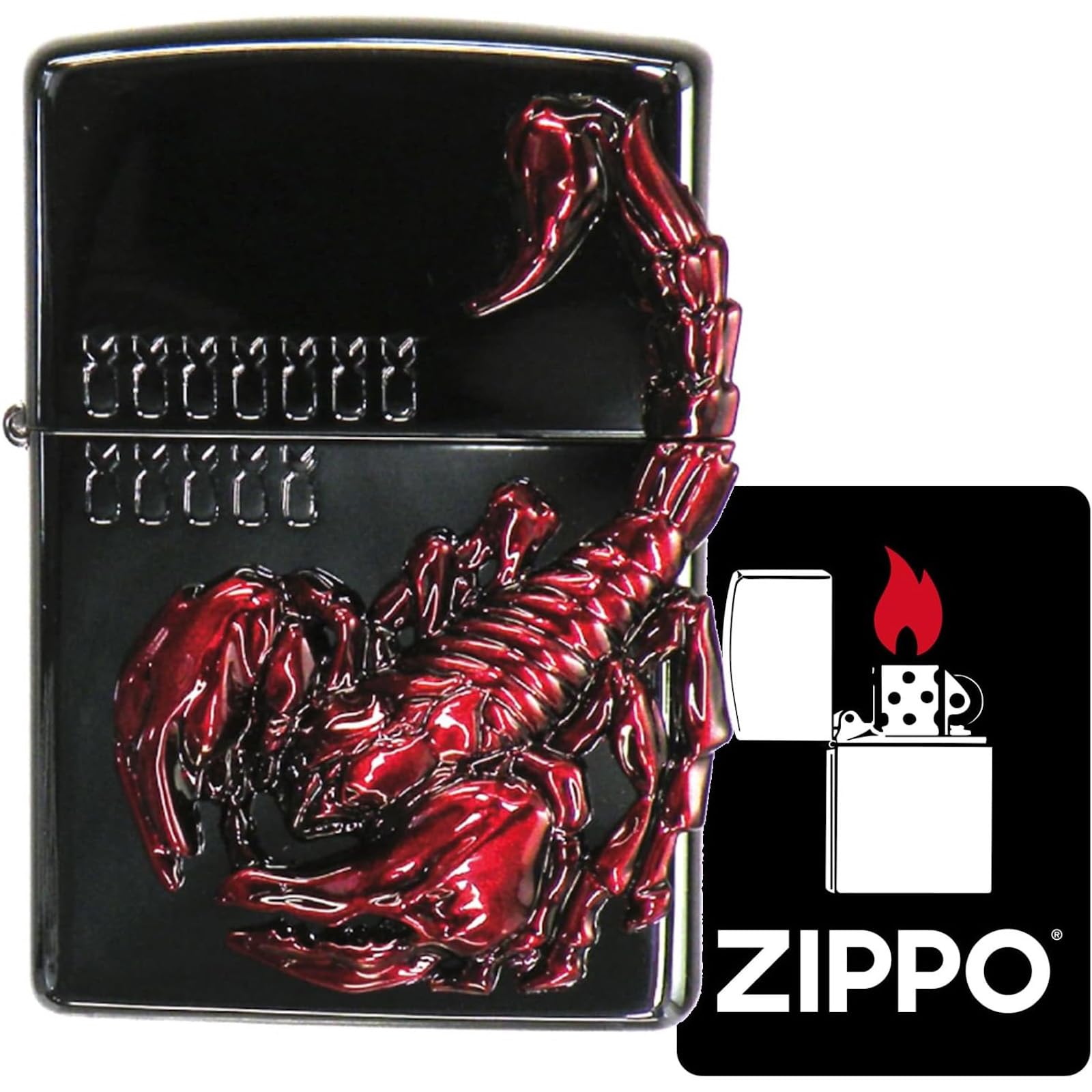 Zippo Oil Lighter Flint with Special Sticker Venom Scorpion BK RD Black ZIPPO Venom Scorpion BK RD