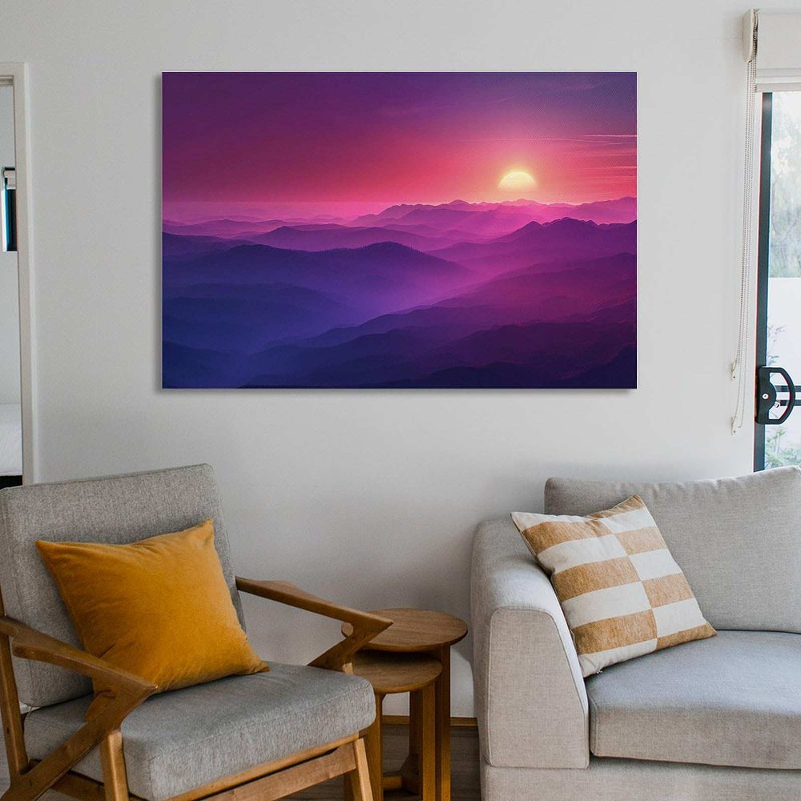 Amazon.co.jp: 絵画 紫の空と眩しい太陽 アートパネル ポスター 魅力的