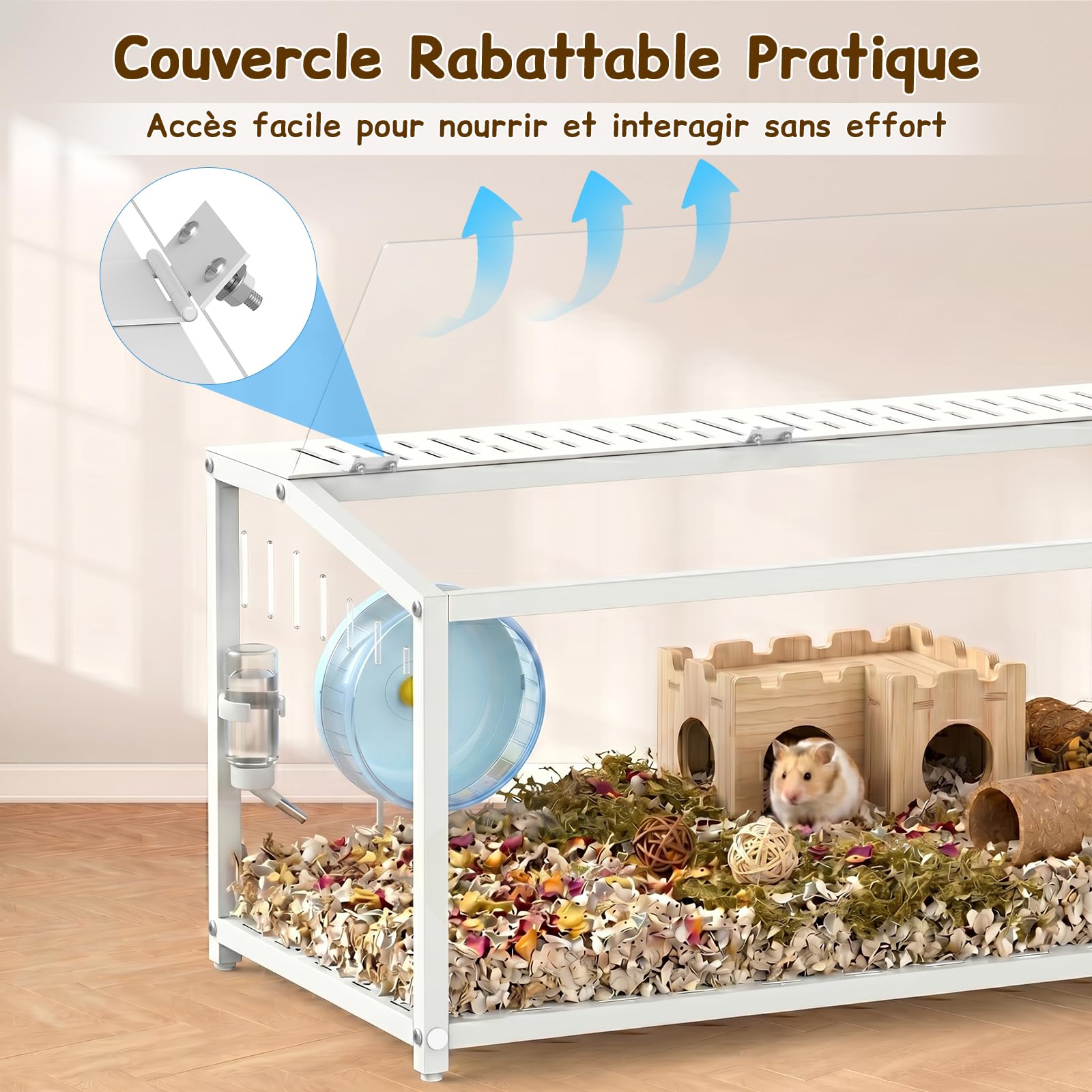 BORISI Cage Hamster Métal 81x40,6x40,6 cm, Anti-Morsure, Blanc