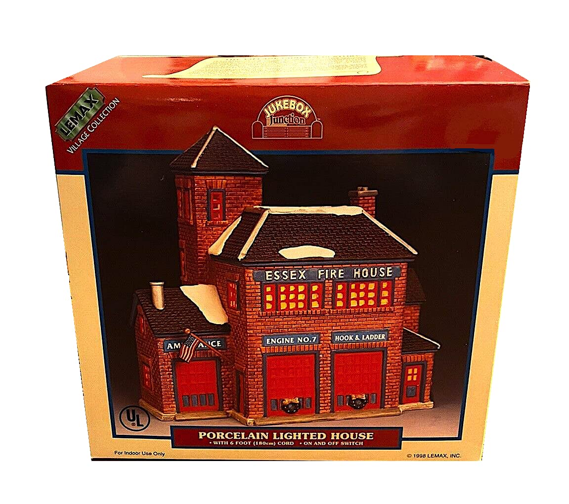 NyformJukebox Junction Lemax Essex Firehouse Lighted Porcelain Holiday House