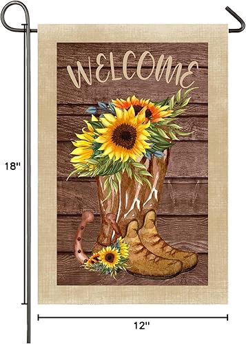 Miniatura 10 de Botas de girasol, bandera de jardín, bandera de bienvenida de verano, 12 x 18 pulgadas, botas de vaquero florales de doble cara, banderas de