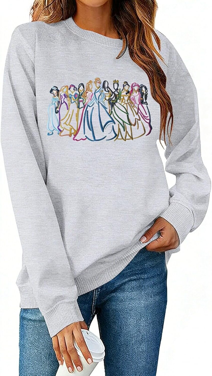 Magical Sweatshirt Women Magic Embroidered Princess Sweatshirts Cute Family Vacation Shirt Crewneck Long Sleeve Top