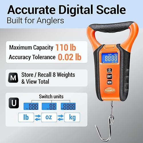Miniatura 4 de Fish Scale Digital Waterproof Floating with Carry Case Fishing Weighing Scale with Lip Gripper, Backlit LCD Display,110lb Capacity Memory Storage &