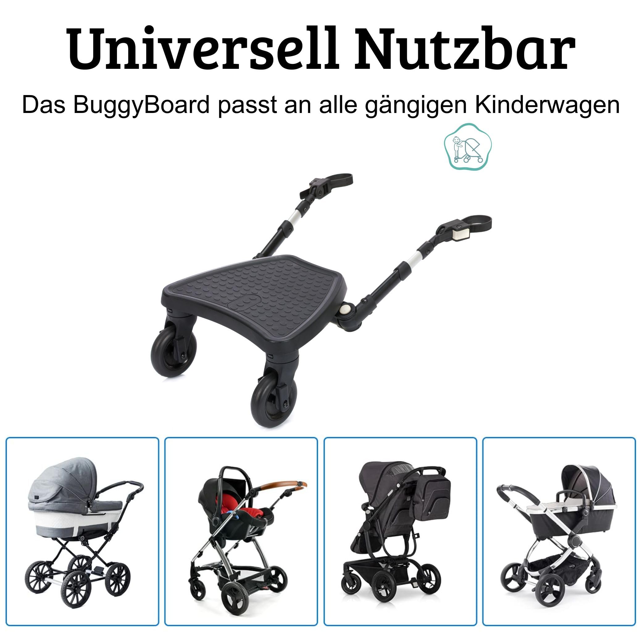 Fillikid FlexiRide Exklusiv Mitfahrbrett mit Sitz | Universal Kinderwagen Board mit Abnehmbarem Sitz | Rutschfestes Buggy Board mit Federung | Verstellbar & Klappbar | bis 22kg