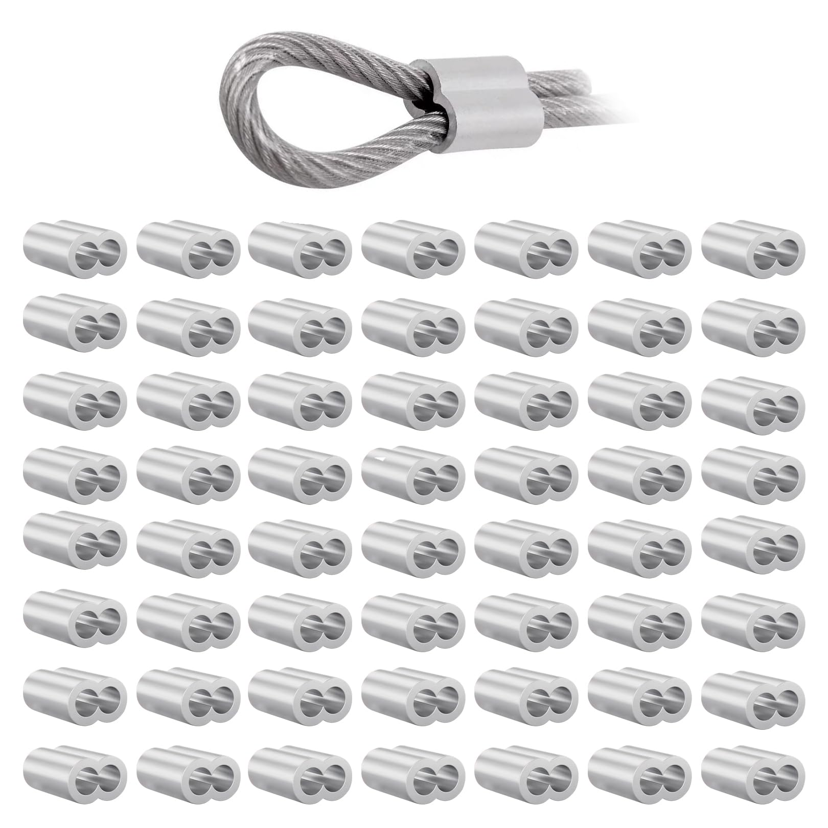 50 Doppelhülsen-Seilklemmen Aus Aluminium – Pressklemmen Für Nylon-, Bungee-, Planen- Und Drahtseile, Korrosionsbeständig, 2 Löcher