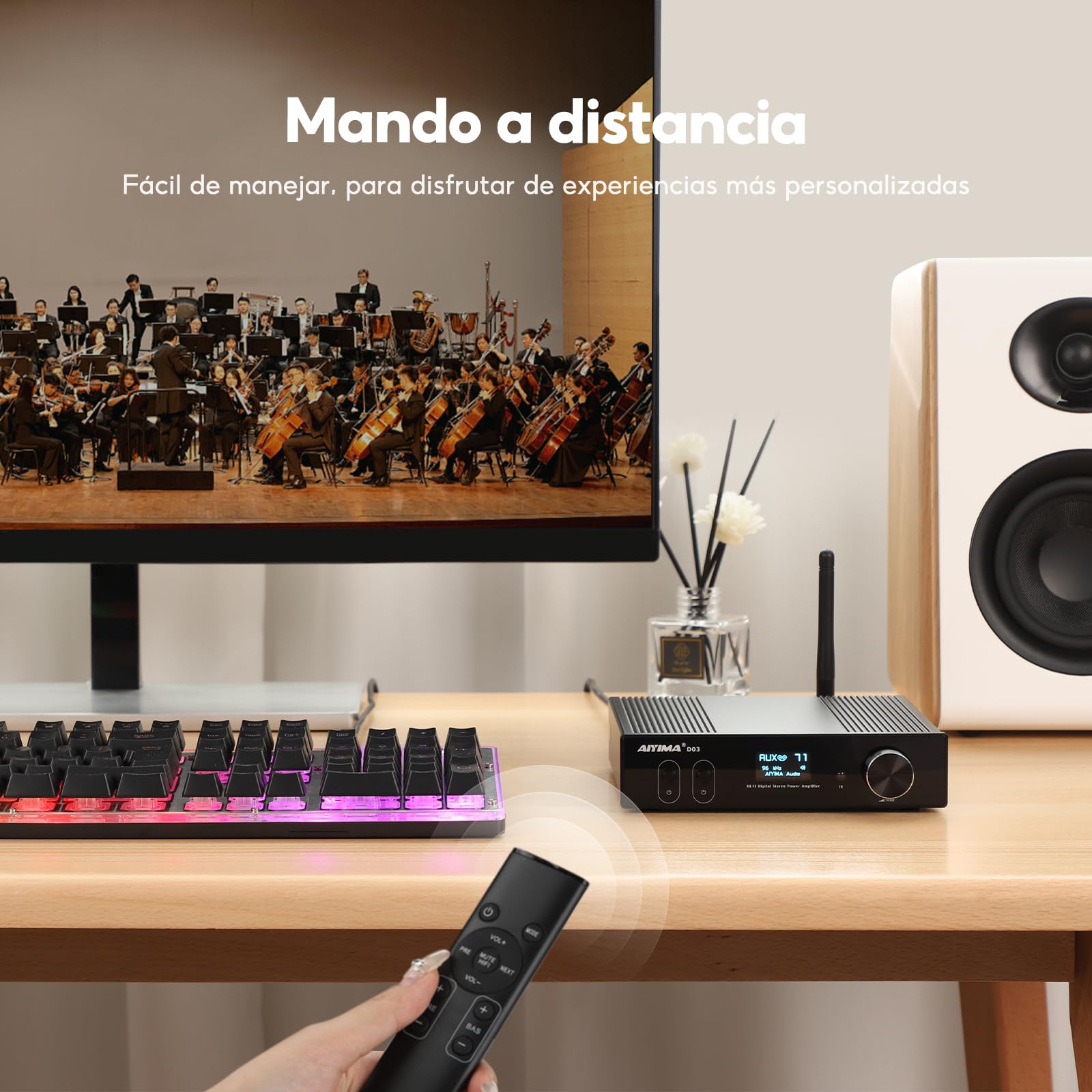 AIYIMA D03 Bluetooth 5.2 150W x 2 Estéreo HIFI 2.1 CH Sound Digital Amplificador 24bit / 192kHz Clase D Amplificador de potencia USB DAC coaxial óptico OLED APTX Support Subwoofer