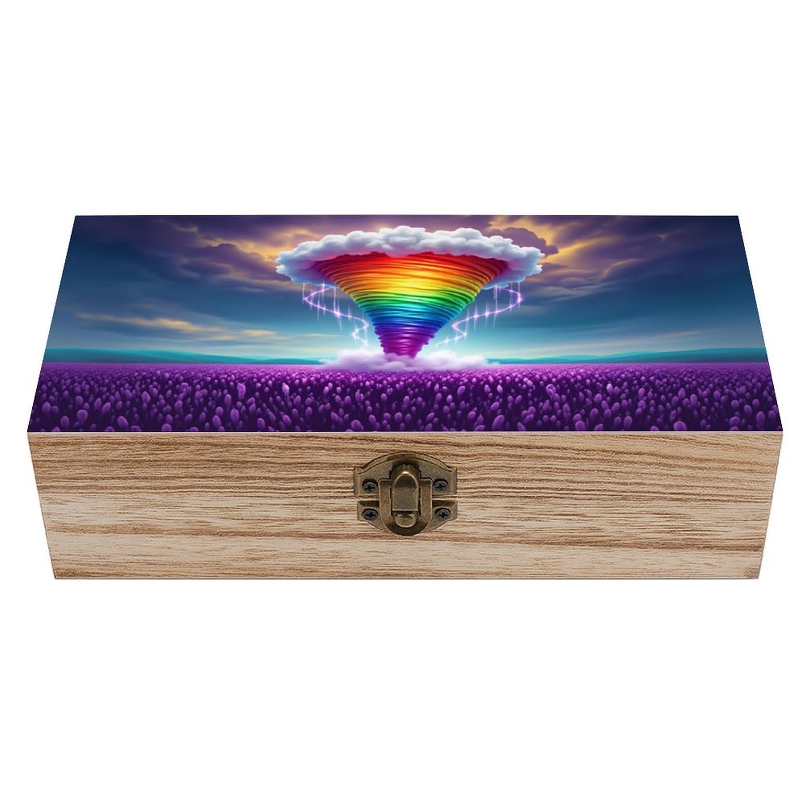 asbwuo Rainbow Tornado Cloud Vintage Wooden Keepsake Box