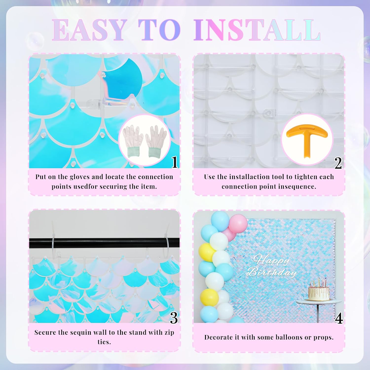 Iridescent Blue Shimmer Wall Backdrop Mermaid Panels 24Pcs Sequin Wall Panel Backdrop for Birthday Anniversary Engagement Bachelorette Parties Decorations
