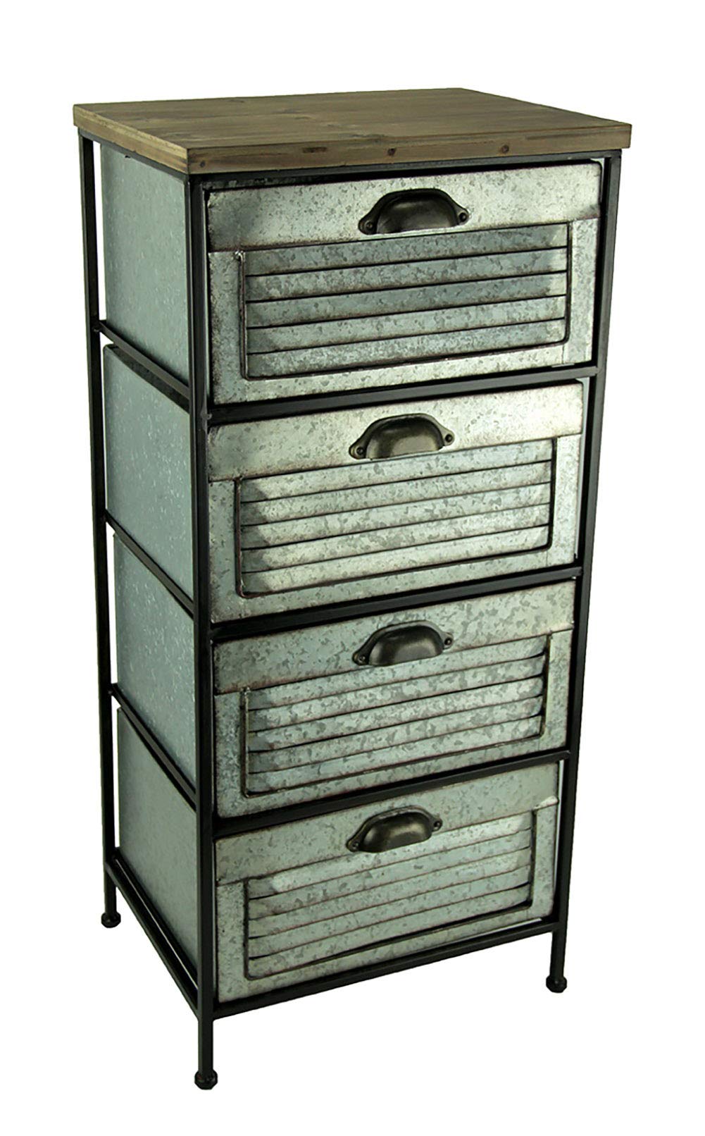Home View Design, Inc. Galvanized Metal Wood Topped 4 Drawer Storage Cabinet