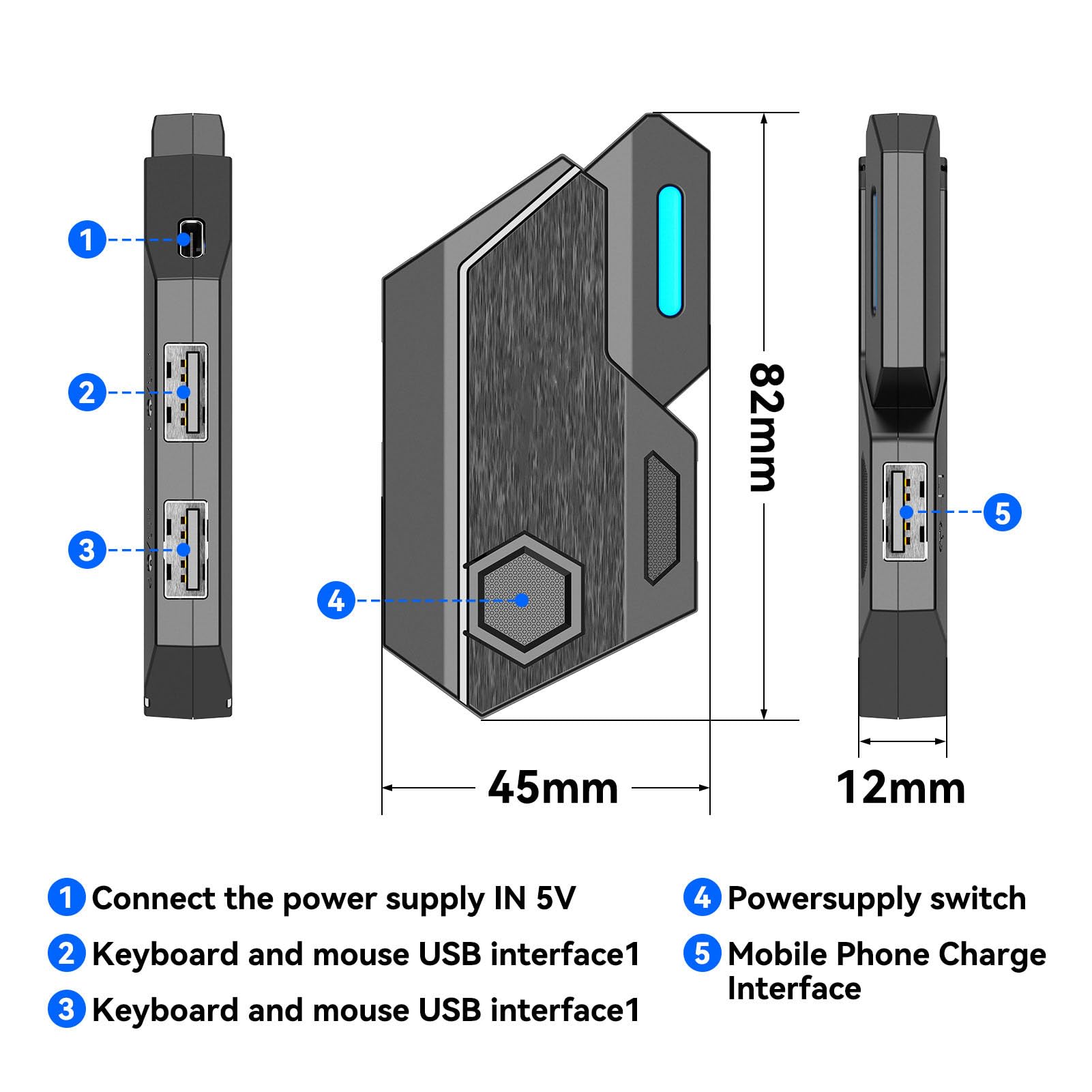 Juego de Convertidor de Mouse y Teclado para Teléfono Móvil, Kit de Teclado para Juegos RGB Combo de Media Mano y Mouse Portátil, Conexión Inalámbrica por Cable, Compatible con