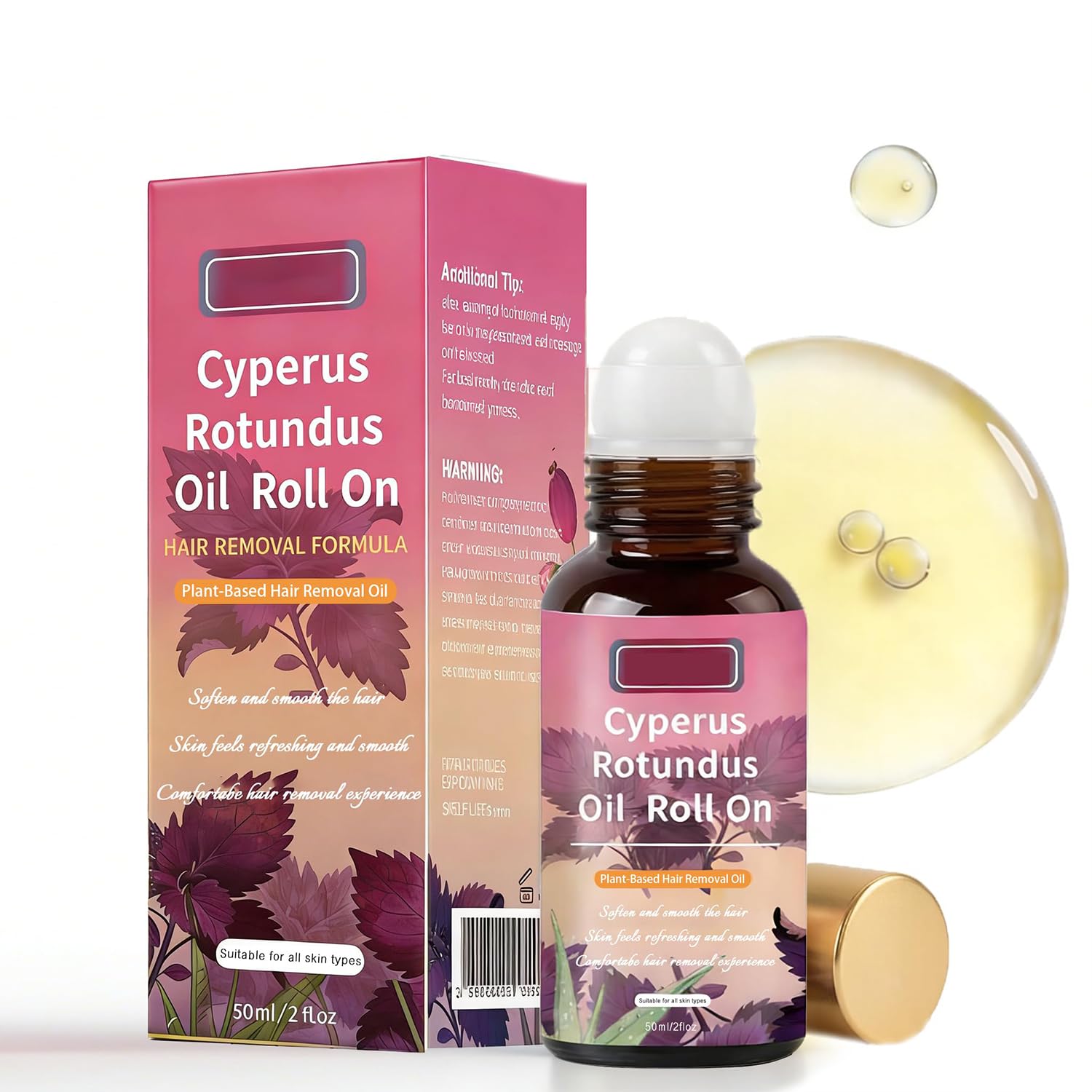 Cyperus Rotundus Oil Roll-On | Natural Nut Grass Oil, Helps Slow Hair Regrowth Appearance & Soothe Razor Bumps | Post-Shave & Post-Wax Soothing Care for Sensitive Skin on Face & Body, Non-Greasy