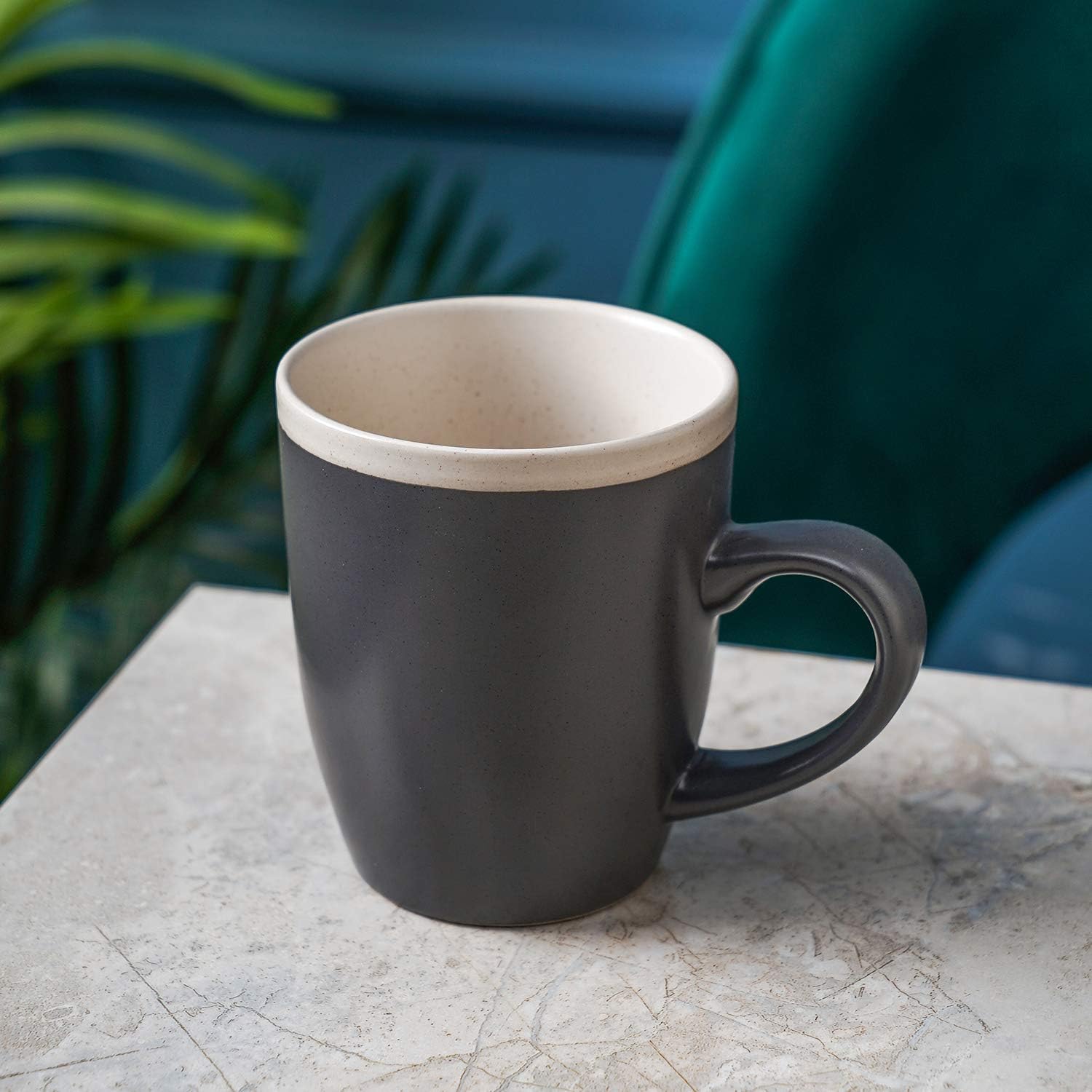 Stone Lain Serenity Stoneware Dish Set, 4 Mugs, Dark Gray and Cream