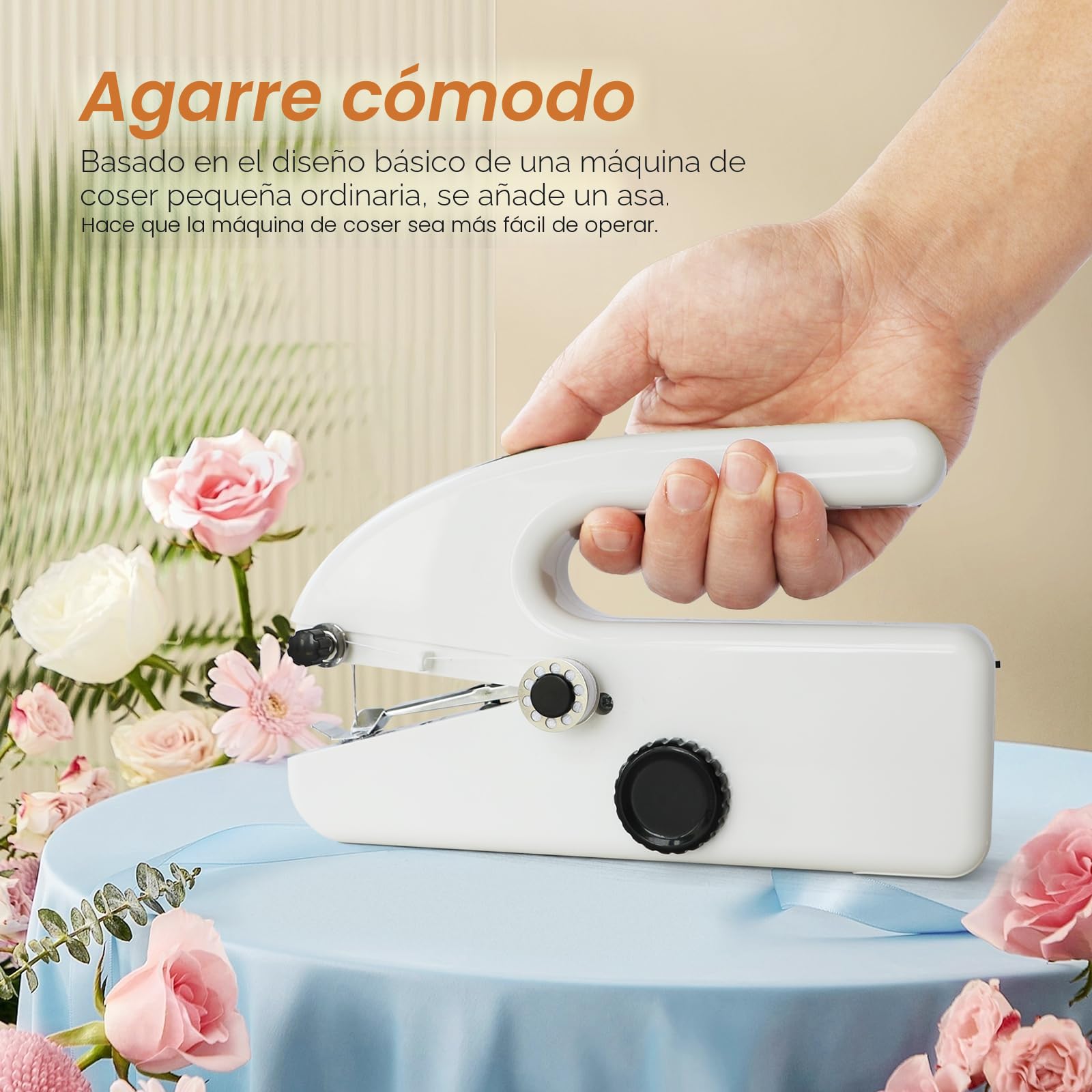 Máquina de Coser Mini Portátil Eléctrica, 2 Velocidades y Costura Rápida, Compacta, Ligera y Fácil de Usar, Ideal para Ropa, Telas y Viajes - Blanco