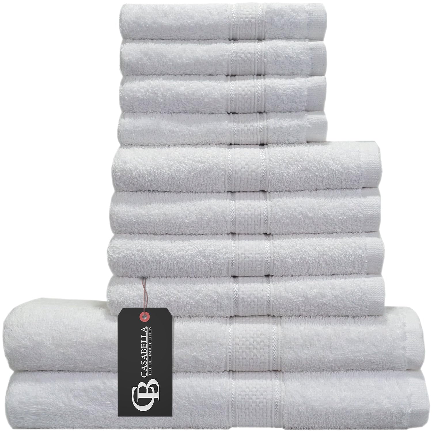 Casabella 10 Piece Luxury Soft Towel Bale Set Face Hand Bath Bathroom Towels_White_10 Pieces