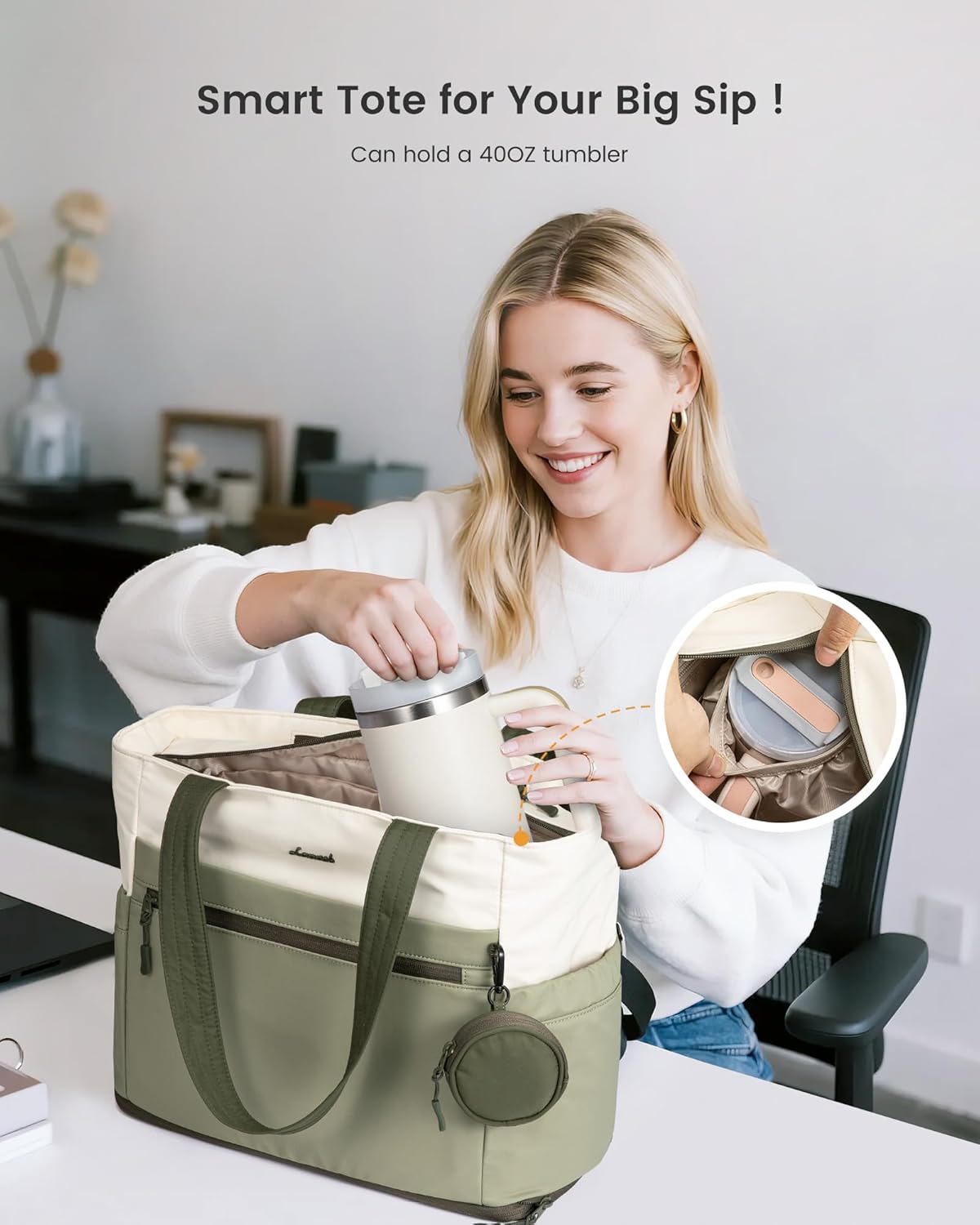 LOVEVOOK Tote Bag for Women, Expandable Laptop Work Bag 15.6 Inch, 33L Large Travel Handbag with 40oz Tumbler Holder, TSA - Image 4