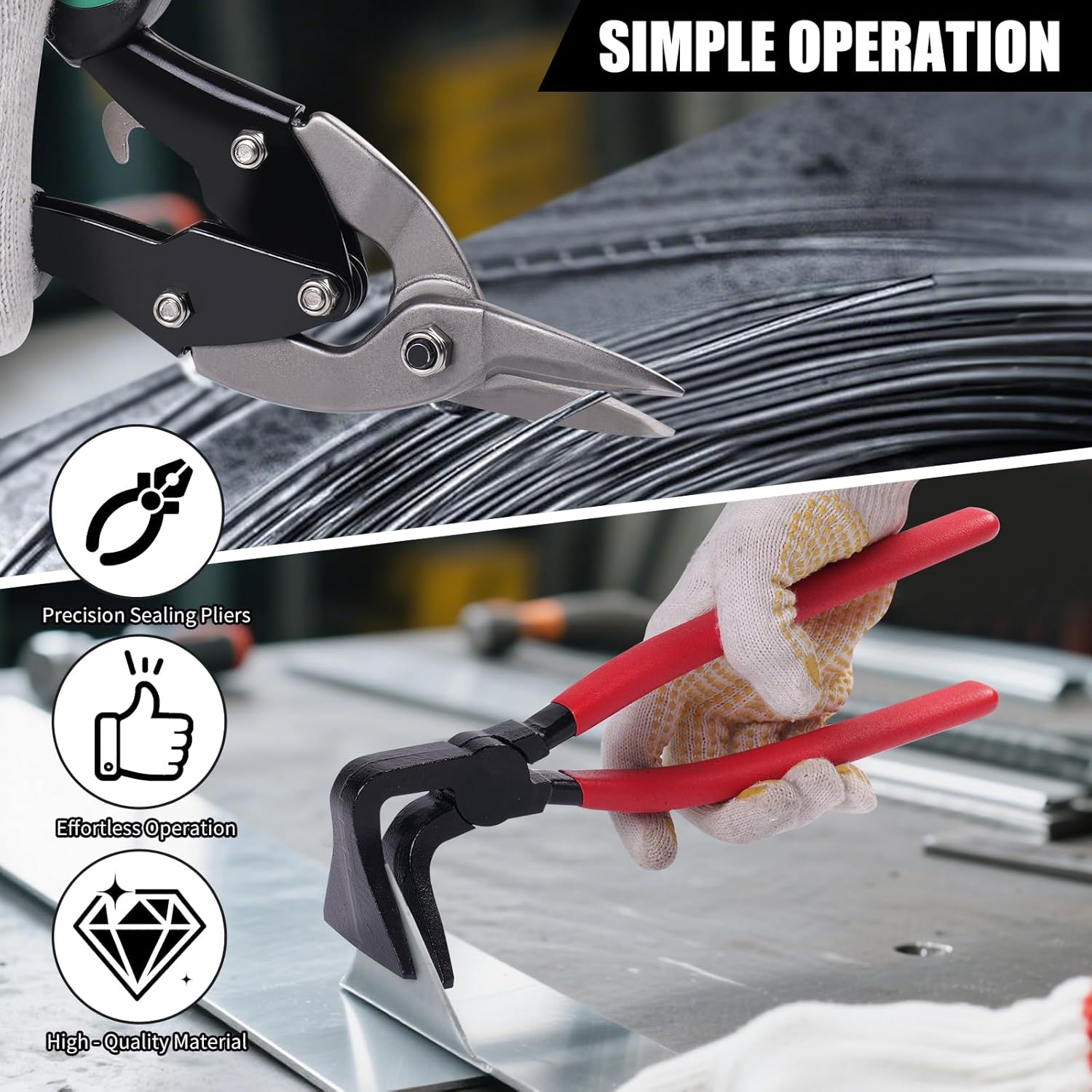 6-Piece Sheet Metal Tools Set – Aviation Tin Snips (Straight Left Right) & Hand Seamers (Straight, 45°, 90°), Metal Cutting Shears & Bending Pliers Kit for HVAC Ductwork Fabrication