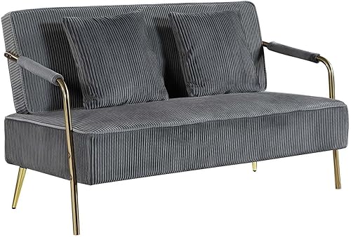 Miniatura 7 de Moderno sofá tapizado de terciopelo con soporte de patas de metal, sofá de dos plazas con almohadas para espacio pequeño, sala de estar, dormitorio,