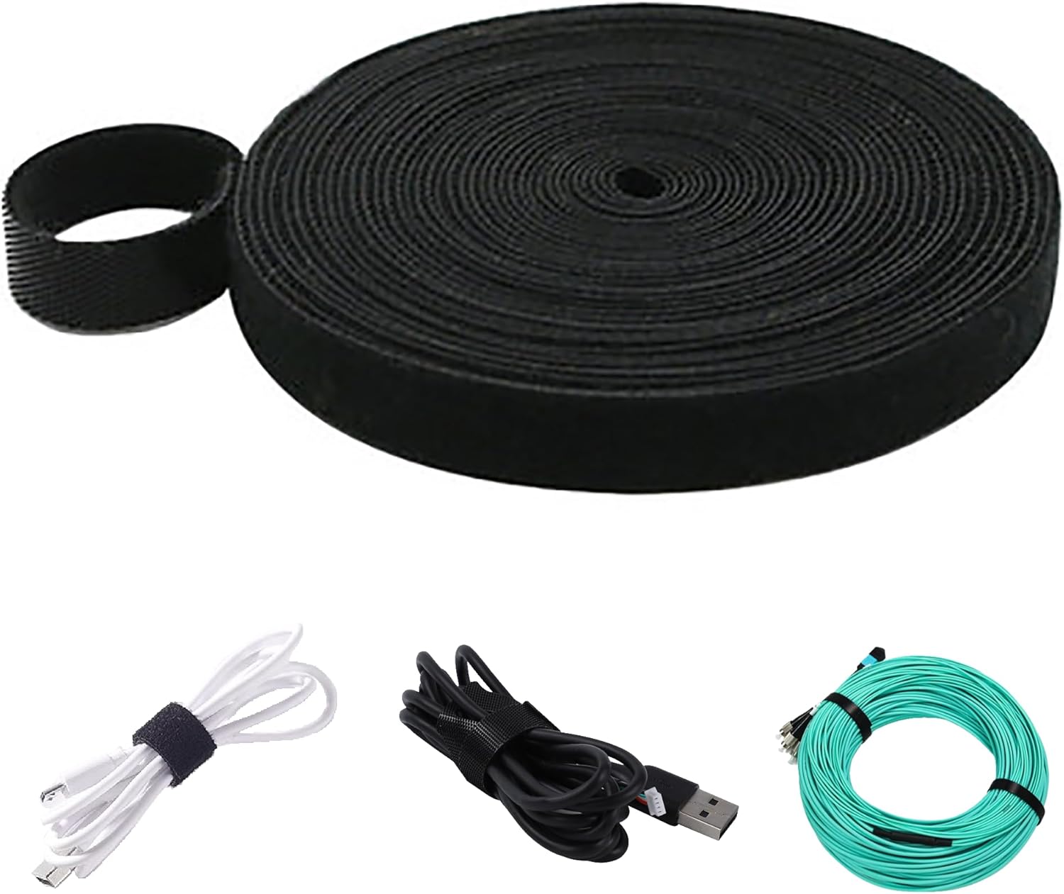 0.59"(15mm) x65.6ft Cable Straps, Reusable Fastening Cable Ties, Free Cut Length, Multi-Purpose Cord Organizer Ties for Computer/TV/Electronics, Black