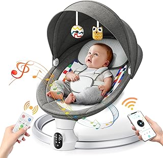 Aoykkii Electric Baby Bouncer with Mobile App Control,Remote Control and IMD Touch Panel,Baby Swing Chair with 5 Swing Amplitudes 3-Stage Timer,Toddler Soft Padded Newborn Bouncer