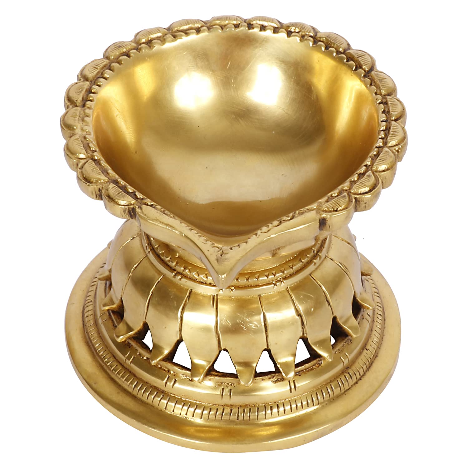 ARTVARKO Desiner Diya Ethnic Carved Oil Lamp Brass Handwork Pooja Articles Home Decor Item Showpieces House Warming Wedding Decoration Diwali Gift.(4x4x3 Inch)