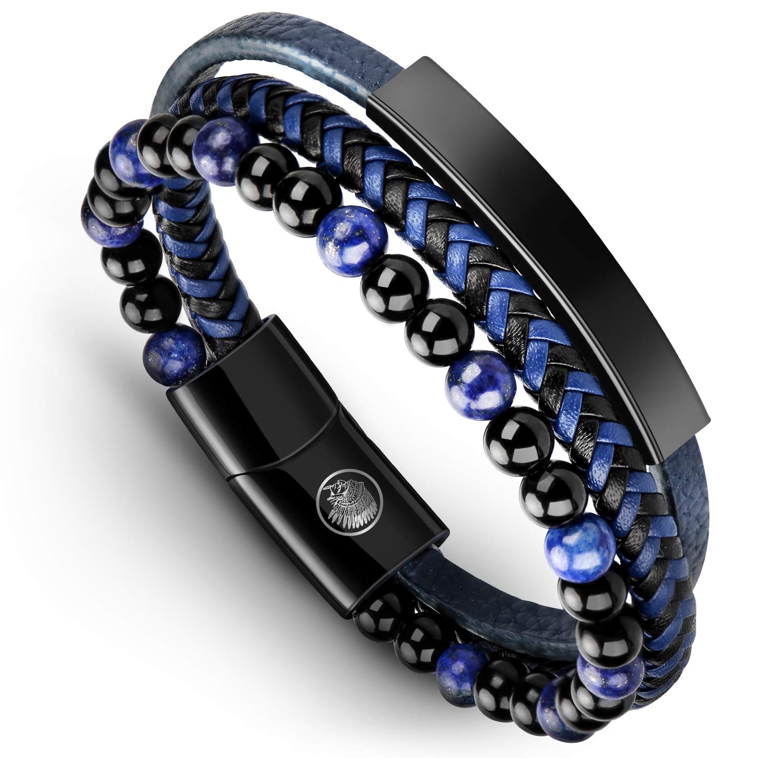 Casisto.J Pulsera Cuero Hombre - Pulsera Trenzada Hecha a Mano clásica en Negro y marrón con Cierre magnético Grabado Joyas Gratis en Caja