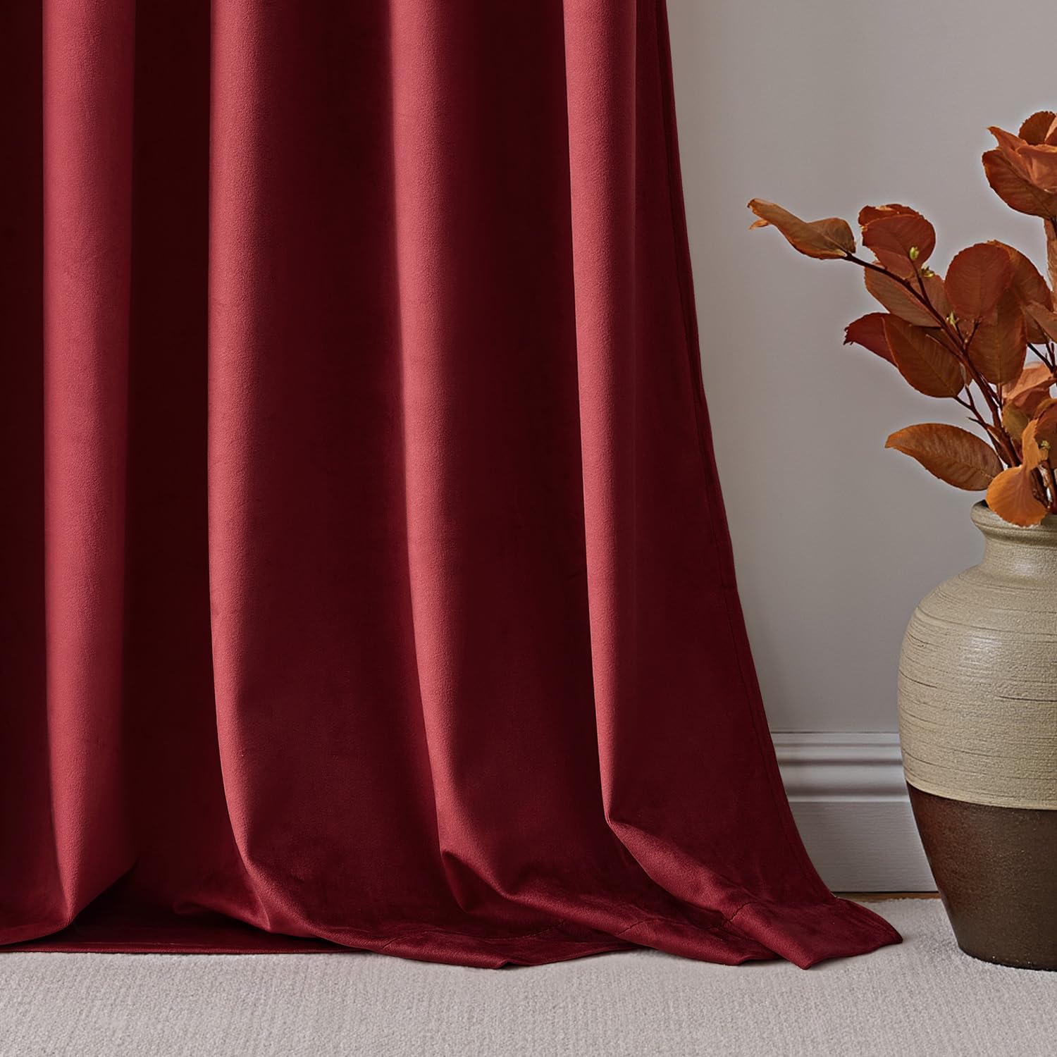Woaboy Tenda in Velluto con Nastro Arricciato 140x280 cm Rosso Vino | Tende in Velluto Oscuranti Set da 2, Belle, Spesse e Pesanti Soggiorno Camera da Letto Oscuramento Tenda Termica