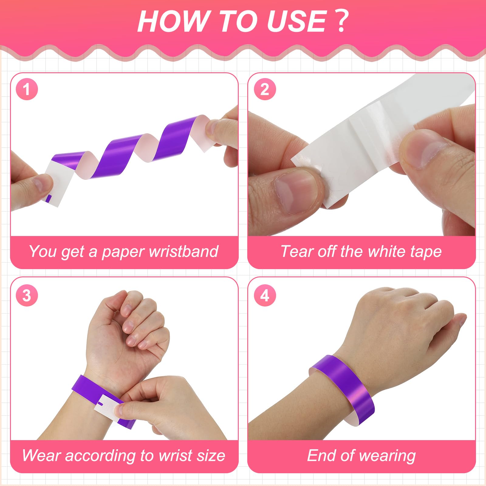 PATIKIL Paper Wristbands for Events 500 Pack Neon Party Wrist Bands - Image 4