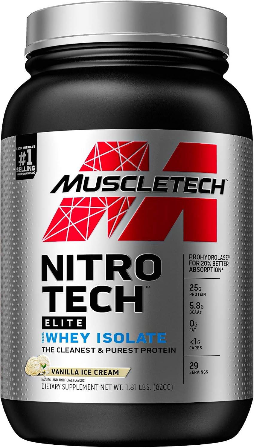 Whey Protein Isolate | MuscleTech Nitro-Tech Elite 100% Whey Isolate Protein Powder | Whey Protein Powder for Women & Men | Muscle Builder | Vanilla,1.8 lbs (29 Servings) - (packaging may vary)
