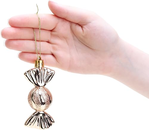 Miniatura 4 de Christmas Concepts Paquete de 6 bolas con forma de dulce de 3.543 in, decoradas con brillantina, adornos para árbol de Navidad (oro rosa)