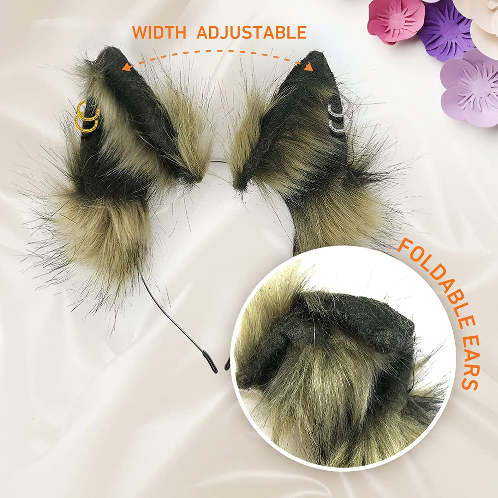 Cat Wolf Fox Dog Ears Headband Handmade Faux fur Cosplay Halloween Costume Party: Black+brown