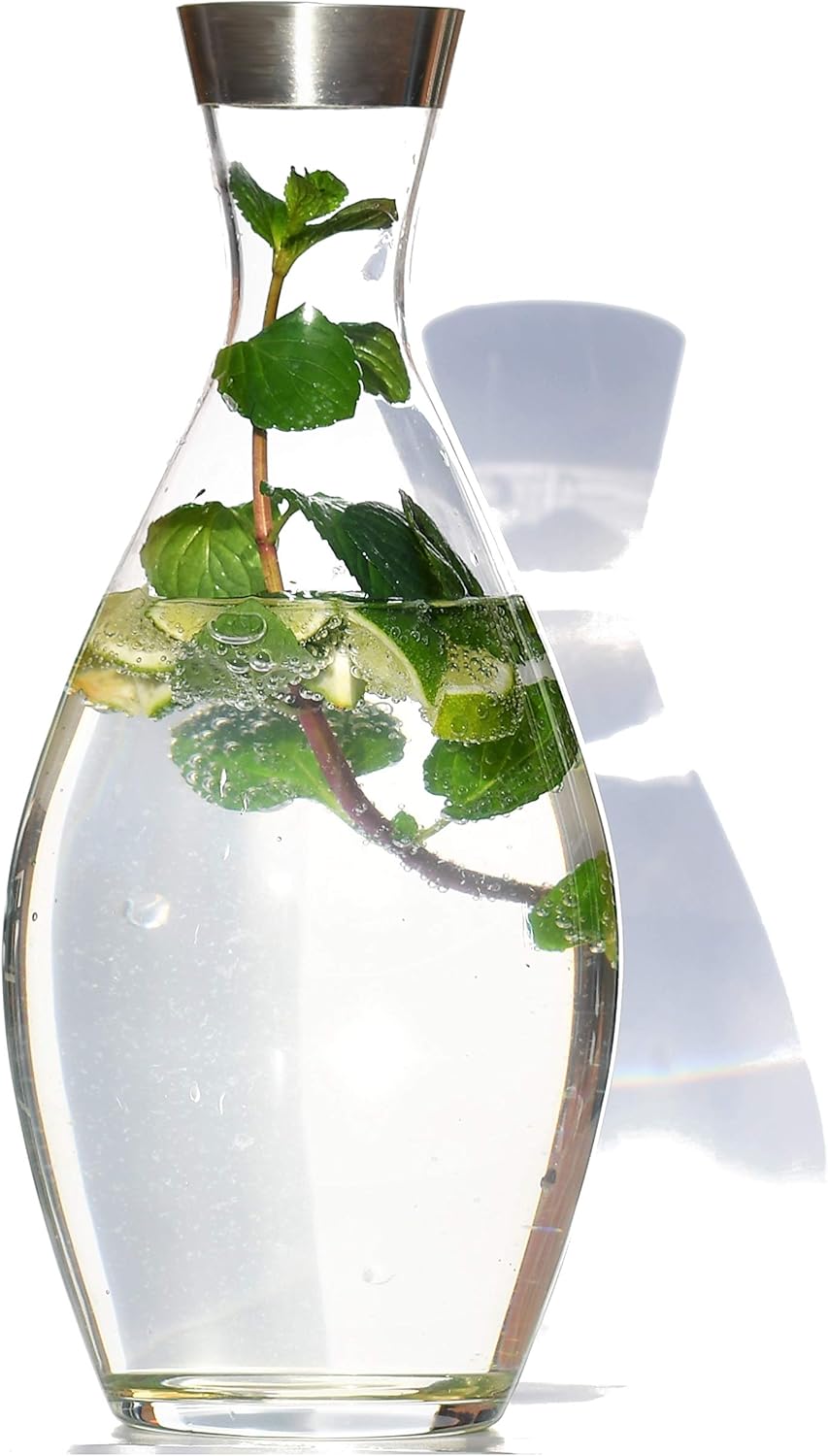 Handmade crystal glass carafe with Pure Silver Rim – Design: Avant, in Gift Box - Made in Germany