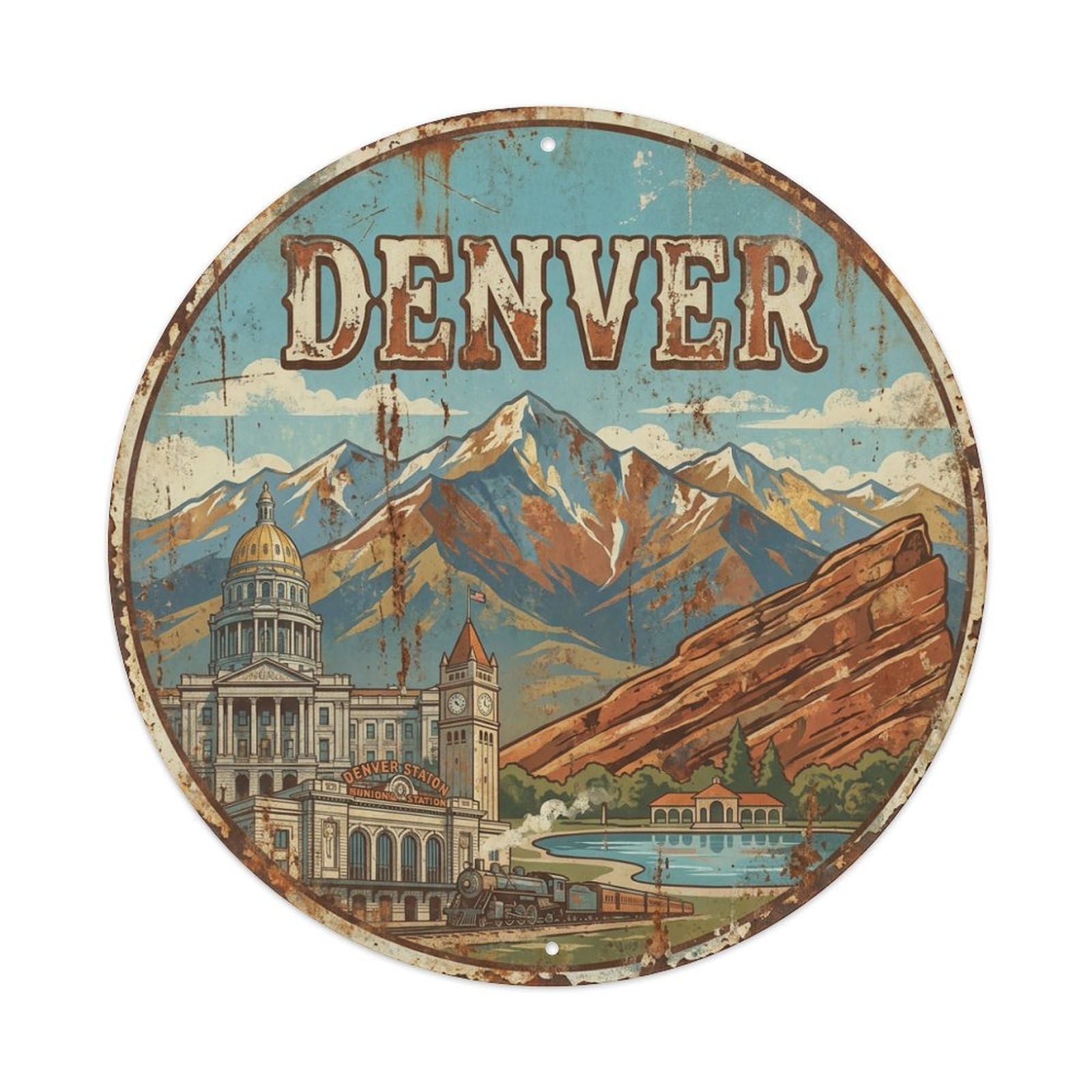 USA Travel Vintage Denver Metal Tin Sign