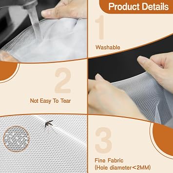 Fly Screens for Windows, 3 Pack Self-Adhesives Window Netting for Insects | DIY Cut to Size Bug Mosquito Net, 130x150CM Window Screen White Window Mesh Insect Screen Curtain, Fitted to Multiple Windows