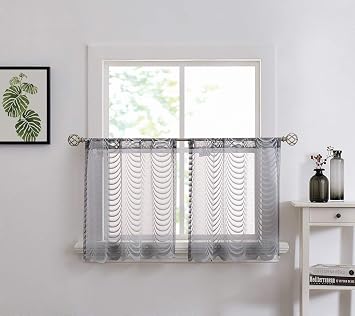 Warm Home Designs Pair of 2 Charcoal Gray Standard Length 30 x 36 Sheer Pole Pocket Kitchen Tiers. Scalloped Cafe Curtains Also Great for Covering Bathroom or Dining Room Window. WA Grey Tiers 36