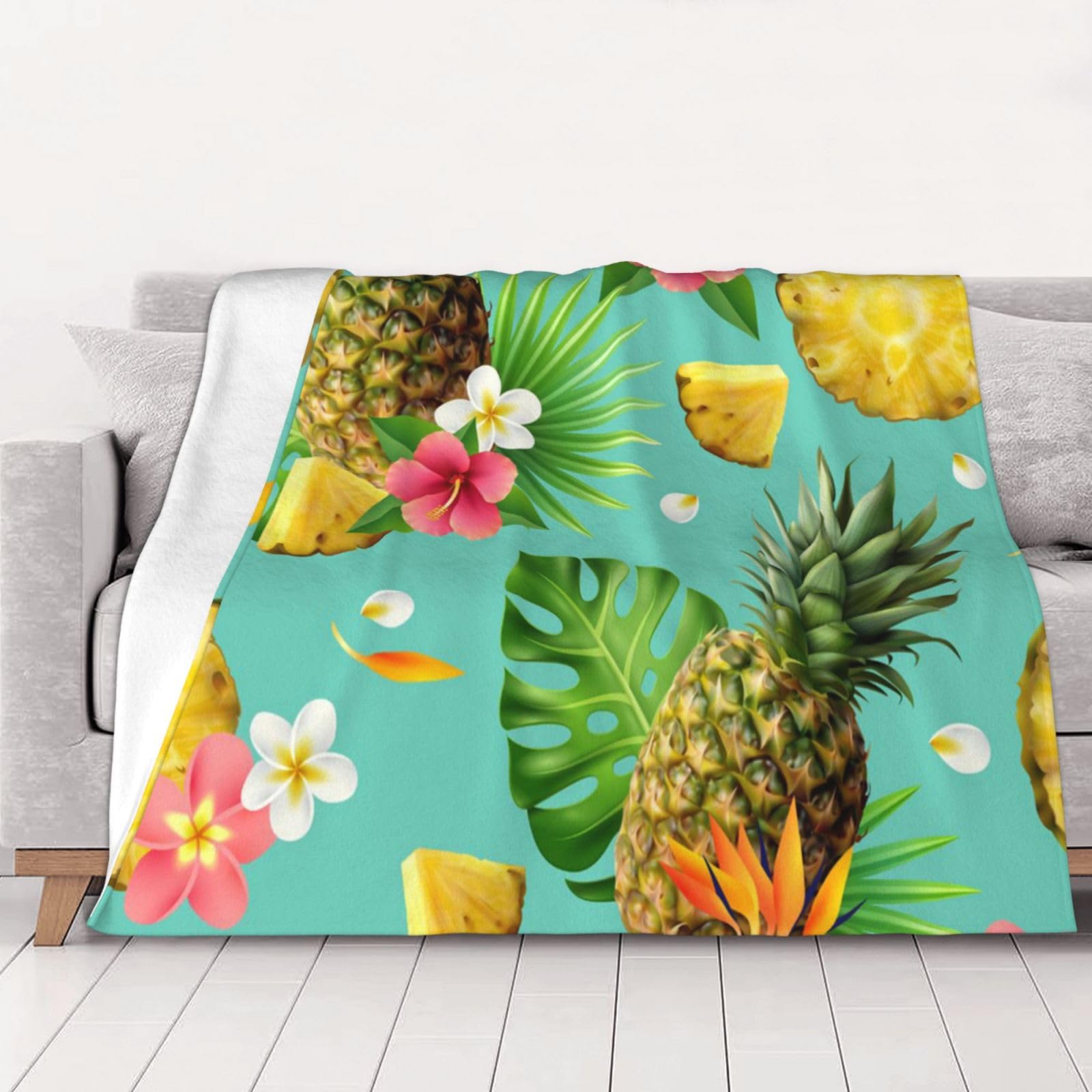 AUBKFELD Tropical Pineapple Printed Flannel Blanket 200x150 CM, Soft & Warm Throw Blanket for Sofa/Couch/Bed/Car, Gifts for Audlts Women Men