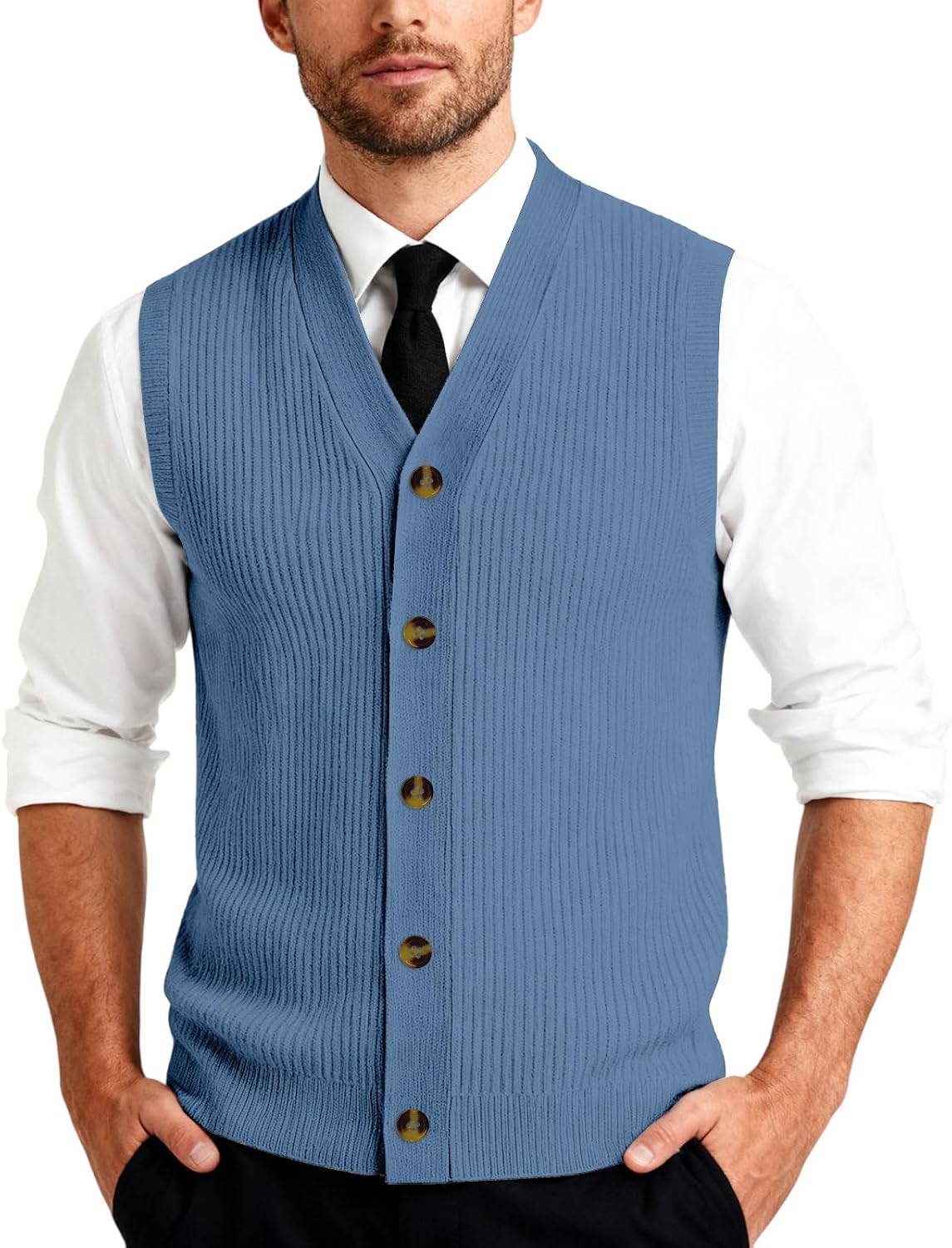 Men’S Button Down Sweater Vest Lightweight Knitted Cotton V-Neck Sleeveless Cardigans Business Casual Big And Tall