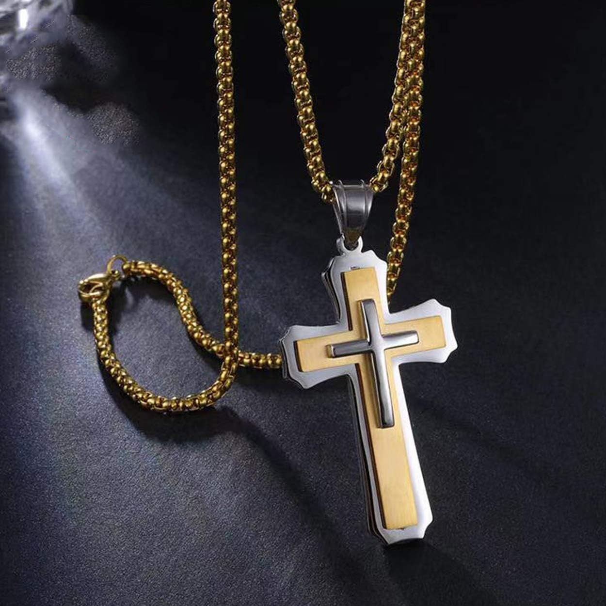 Rehoboth Fashion Polished Diverse Christian Men and Women Religious Cross Pendant Necklace Stainless Steel 24 Inch Chain - Image 2