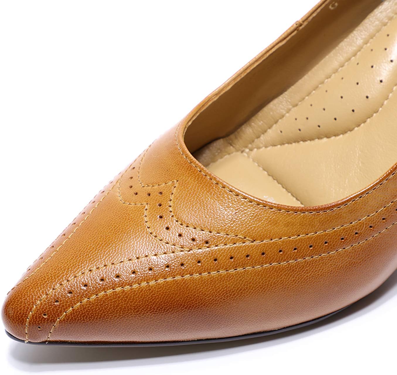 Mona flying Womens Leather Comfortable Pointed Toe Pumps 7cm High Heels Dressy Casual Office Work Shoes for Ladies - Image 3