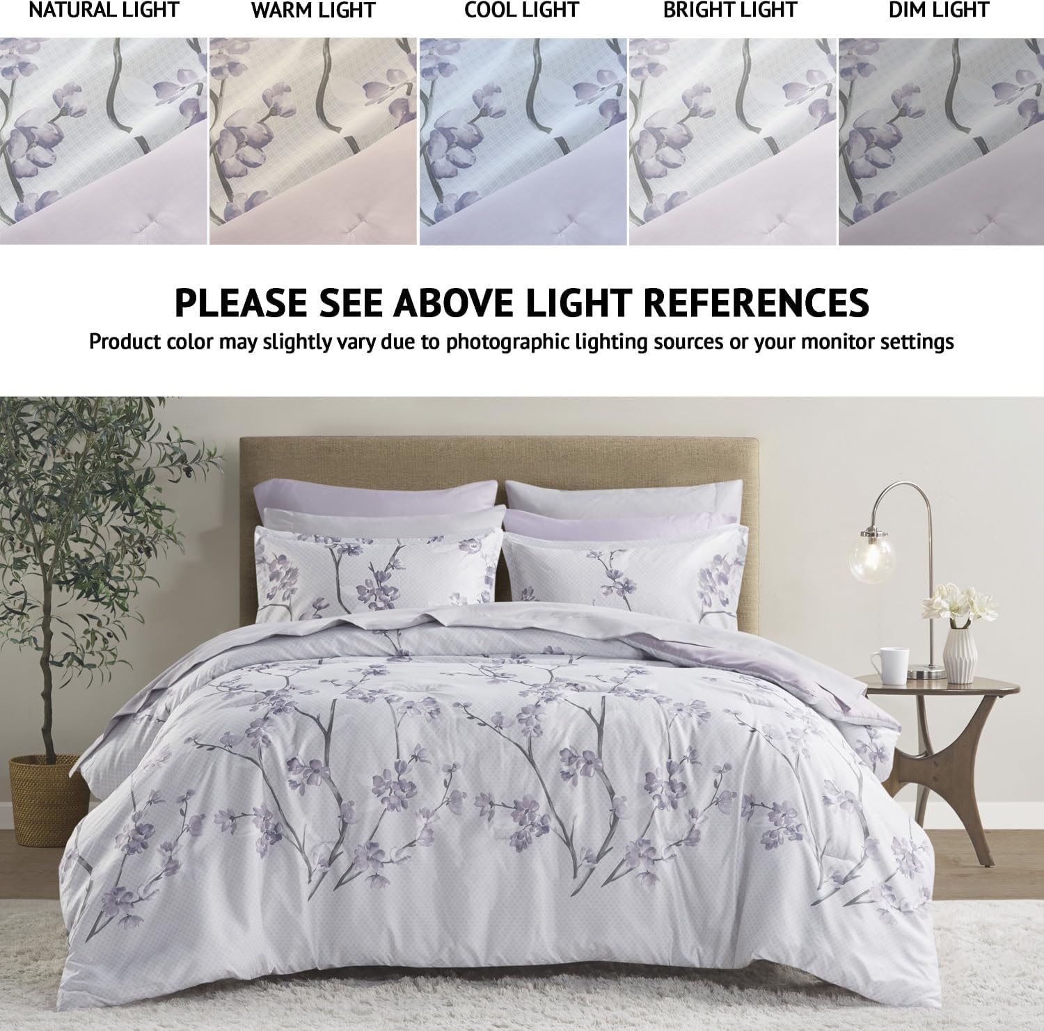 Comfort Spaces Bed in A Bag - Trendy Casual Design Cozy Comforter with Complete Sheet Set with Side Pocket, All Season Cover, Matching Shams Queen(90"x90"), Kate, Grey/Purple 9 Piece - Image 2